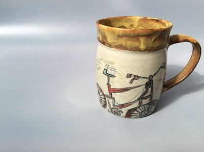 Mug with hand painted bicycle